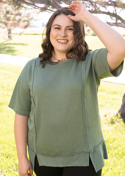 Short sleeve plus size olive top