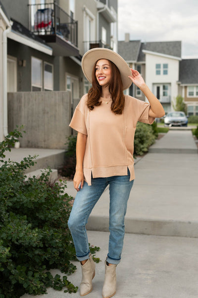 Short sleeve taupe top
