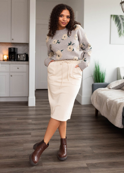 Oatmeal knit skirt with pockets