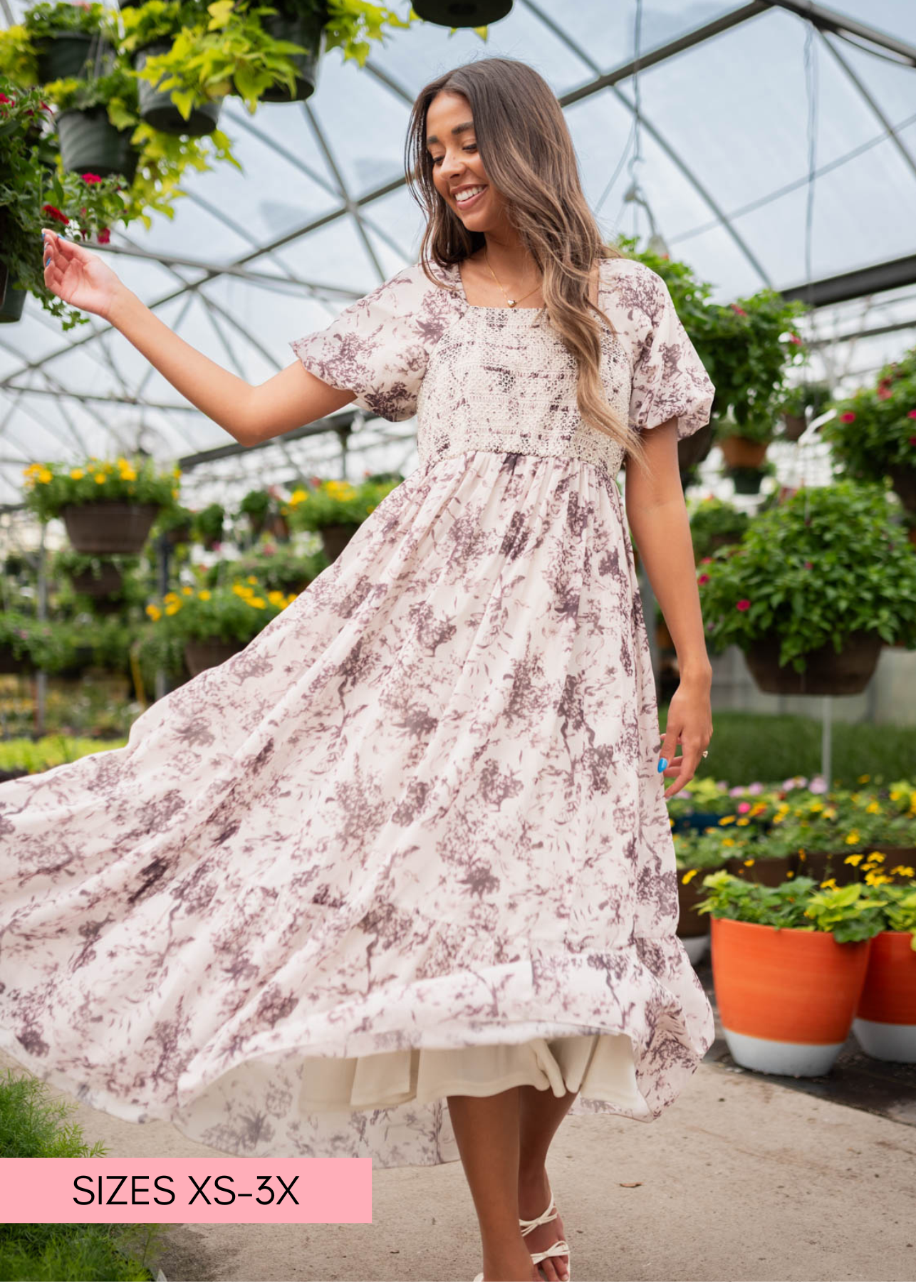 Cream floral smocked dress