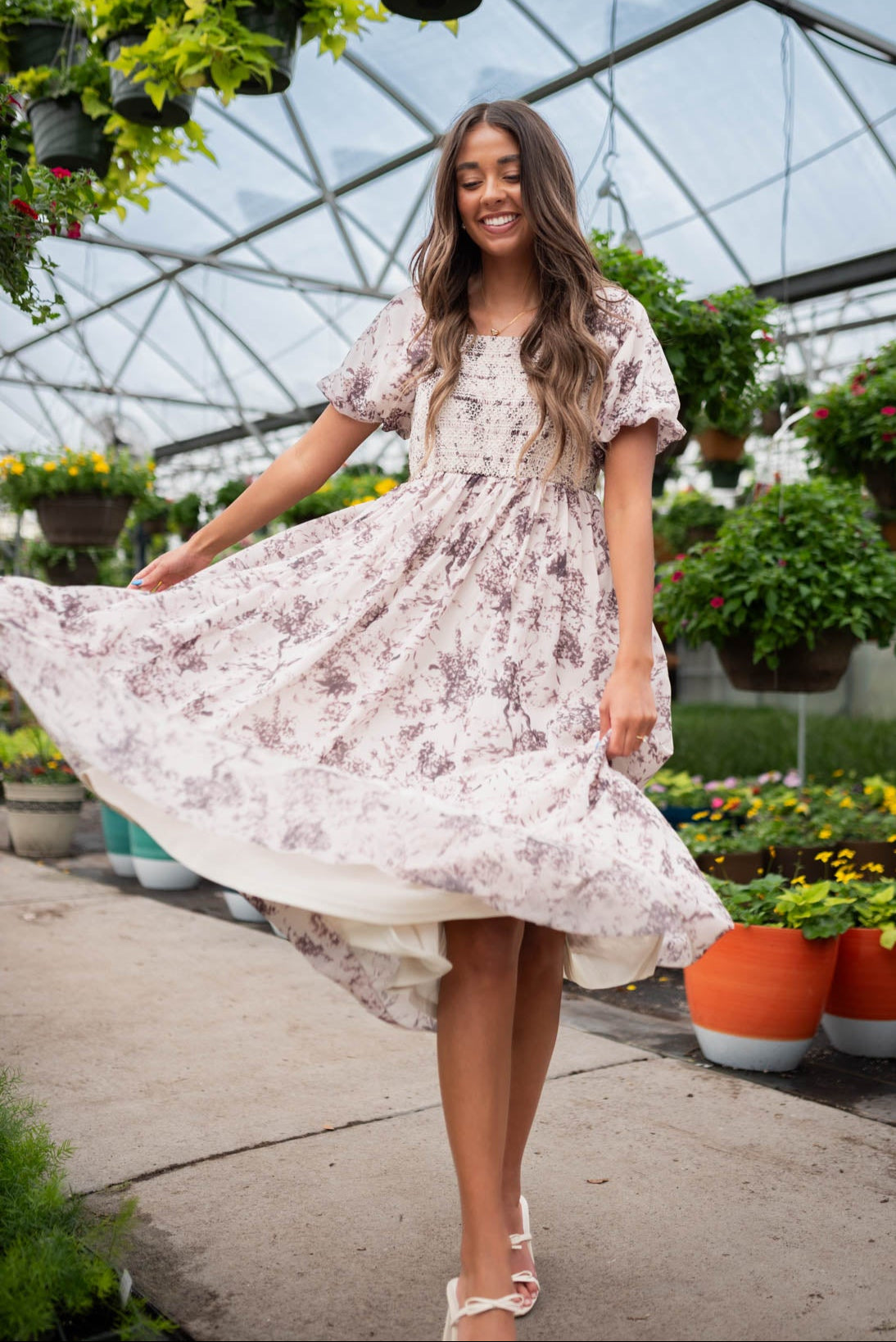 Small cream floral smocked dress