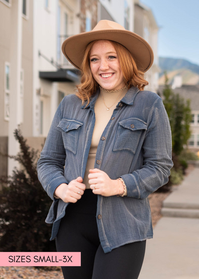 Blue top with front pockets