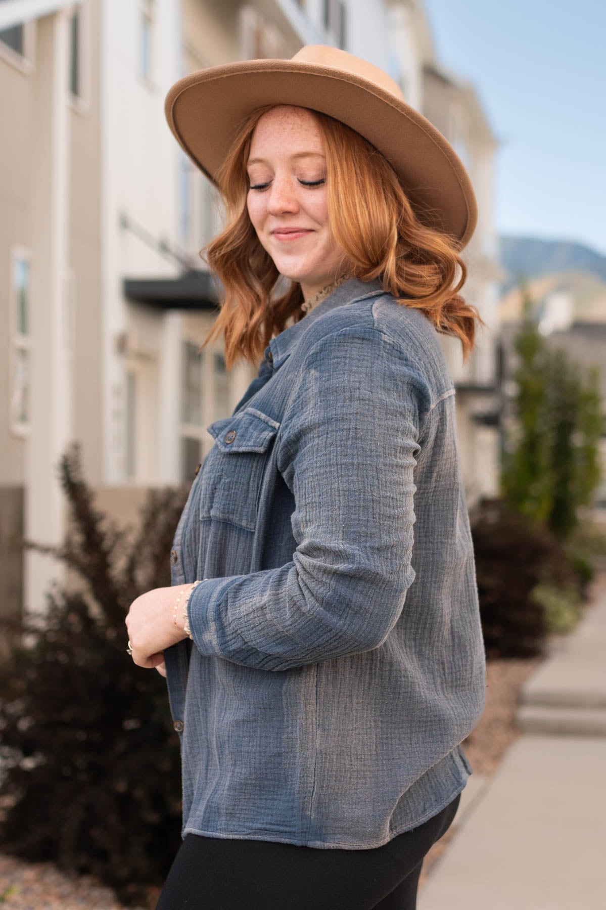 Side view of a blue top