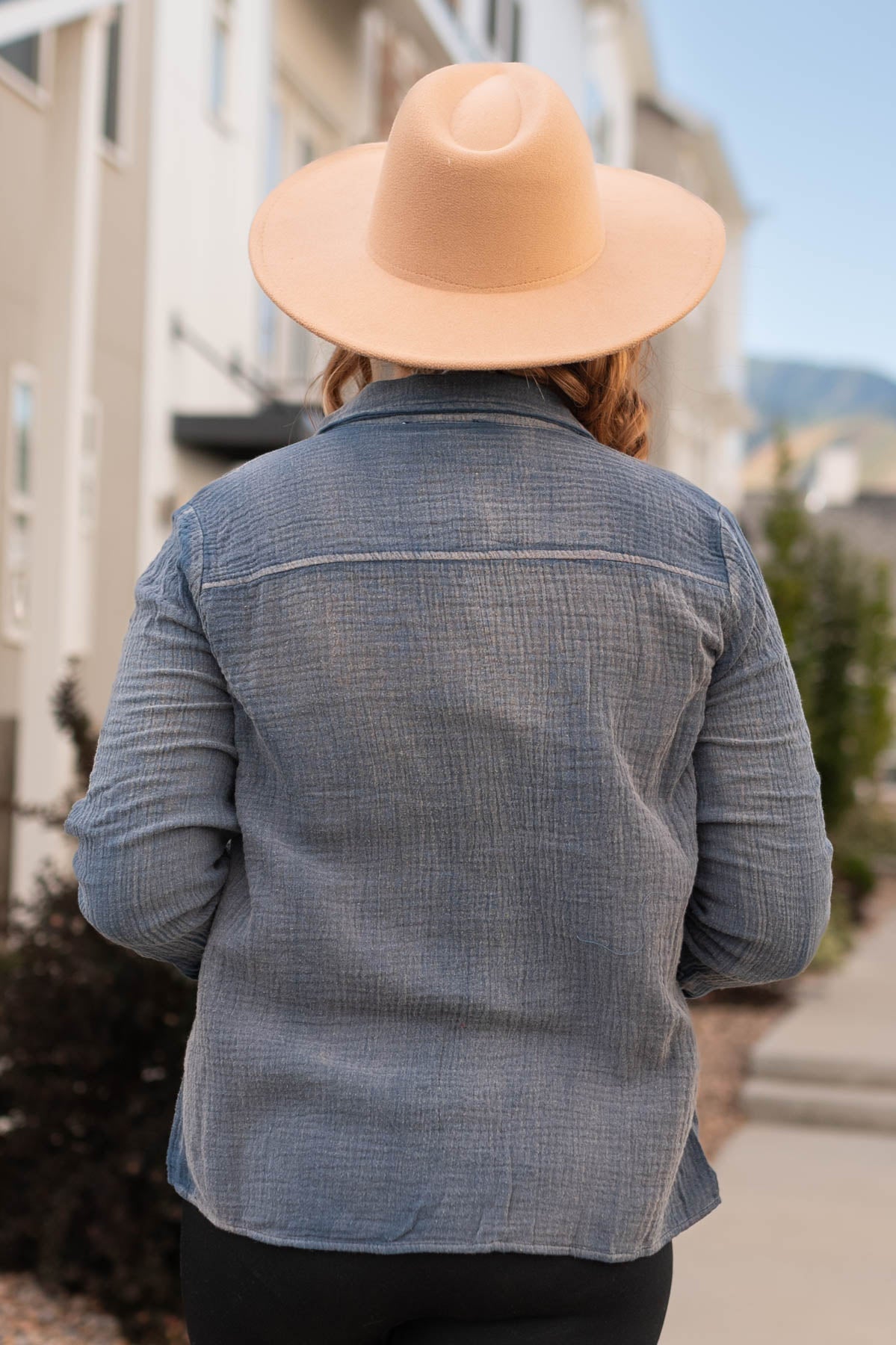 Back view of a blue top