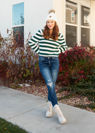 Hunter green striped sweater