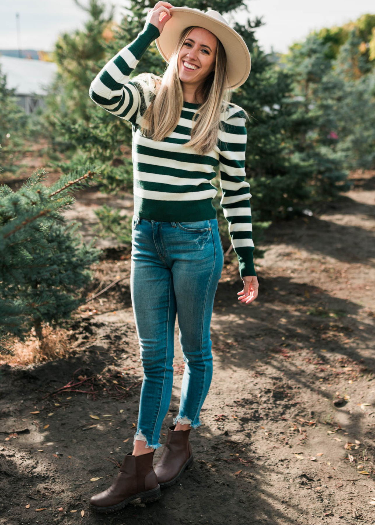 Janella Hunter Green Striped Sweater