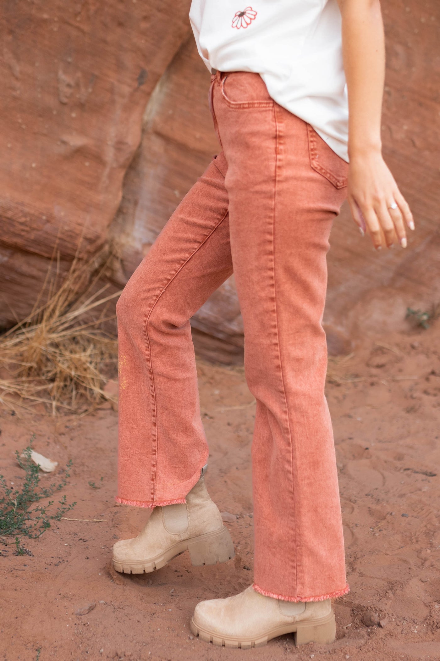Side view of rust pants