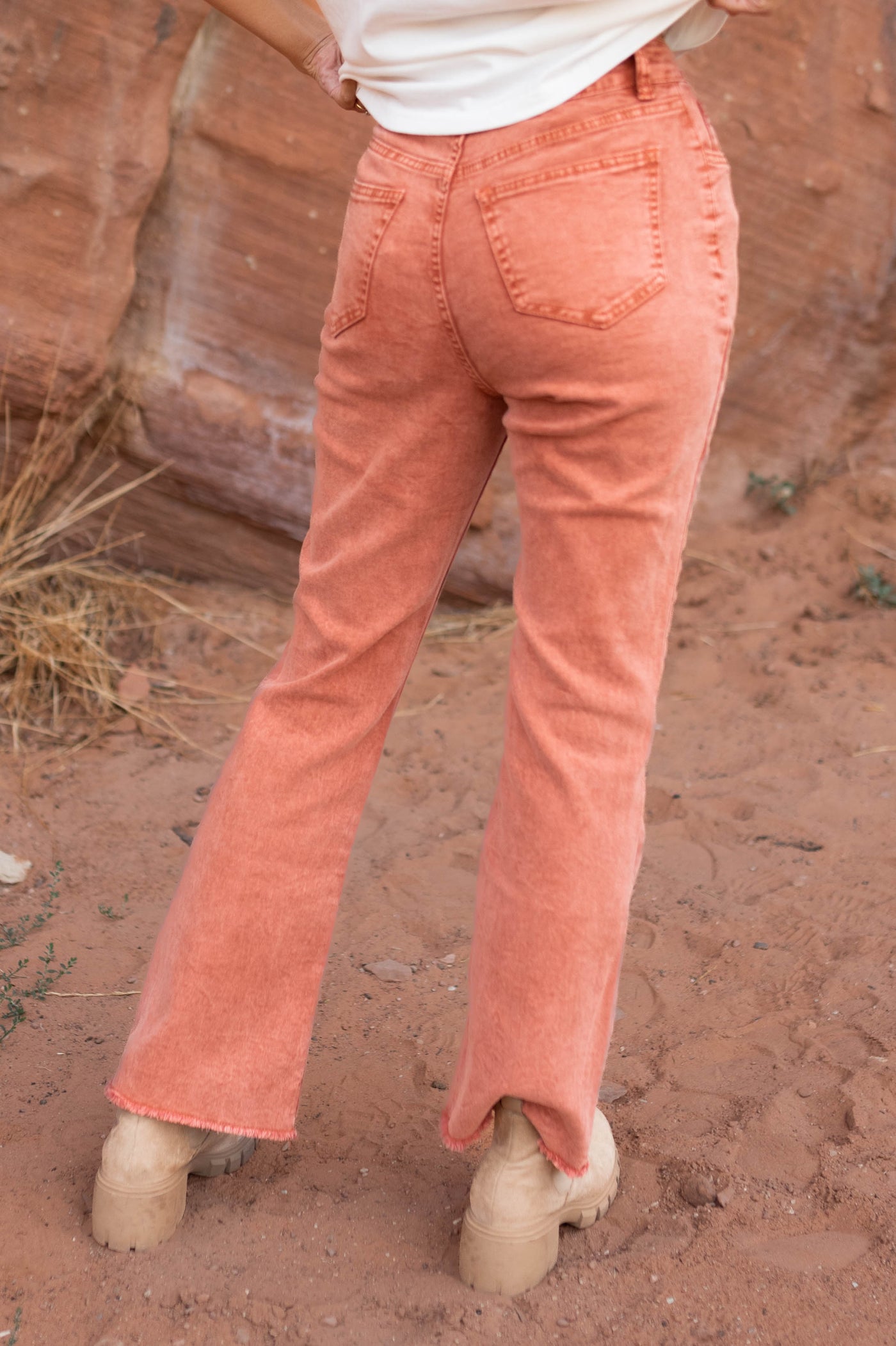 Back view of rust pants