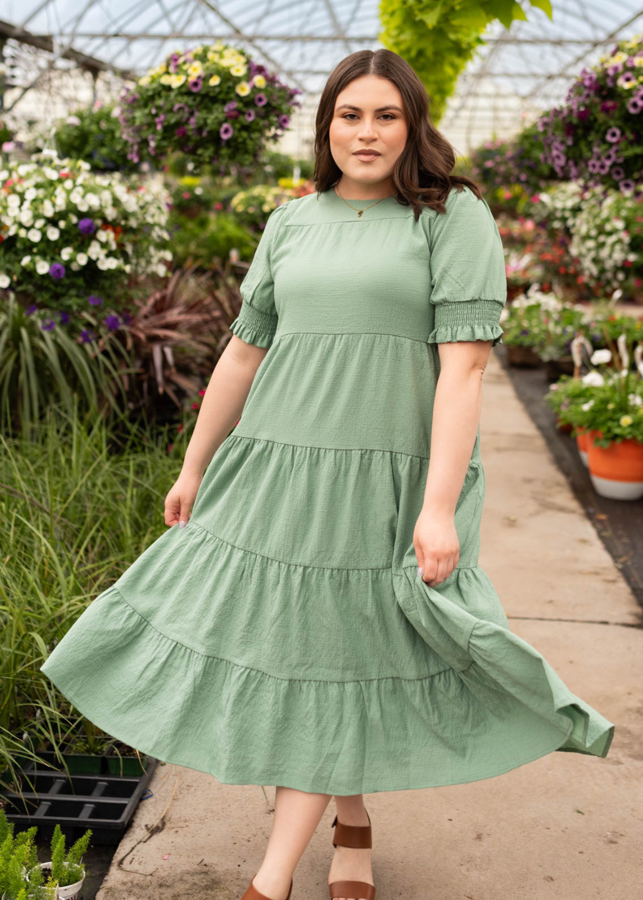 Janessa Tiered Green Dress