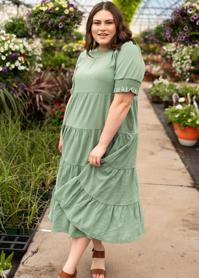 Janessa Tiered Green Dress