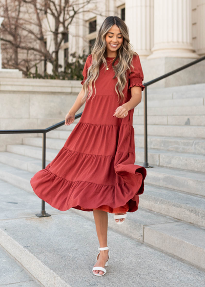 Plus size tiered rust dress