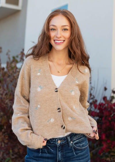 Button up long sleeve khaki cardigan