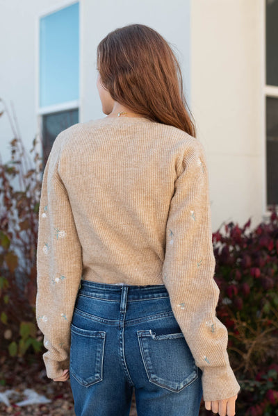 Back view of the khaki cardigan