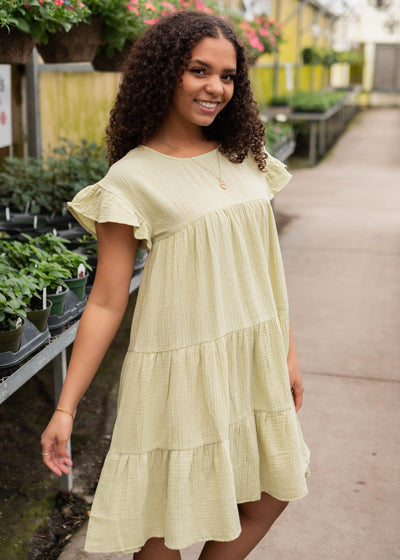Tiered spring green mini dress