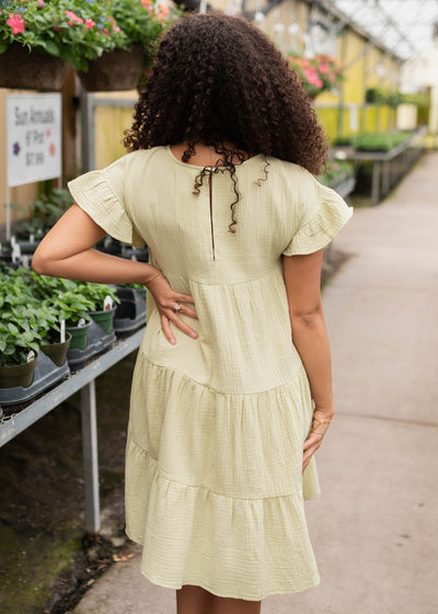 Back view of the spring green mini dress