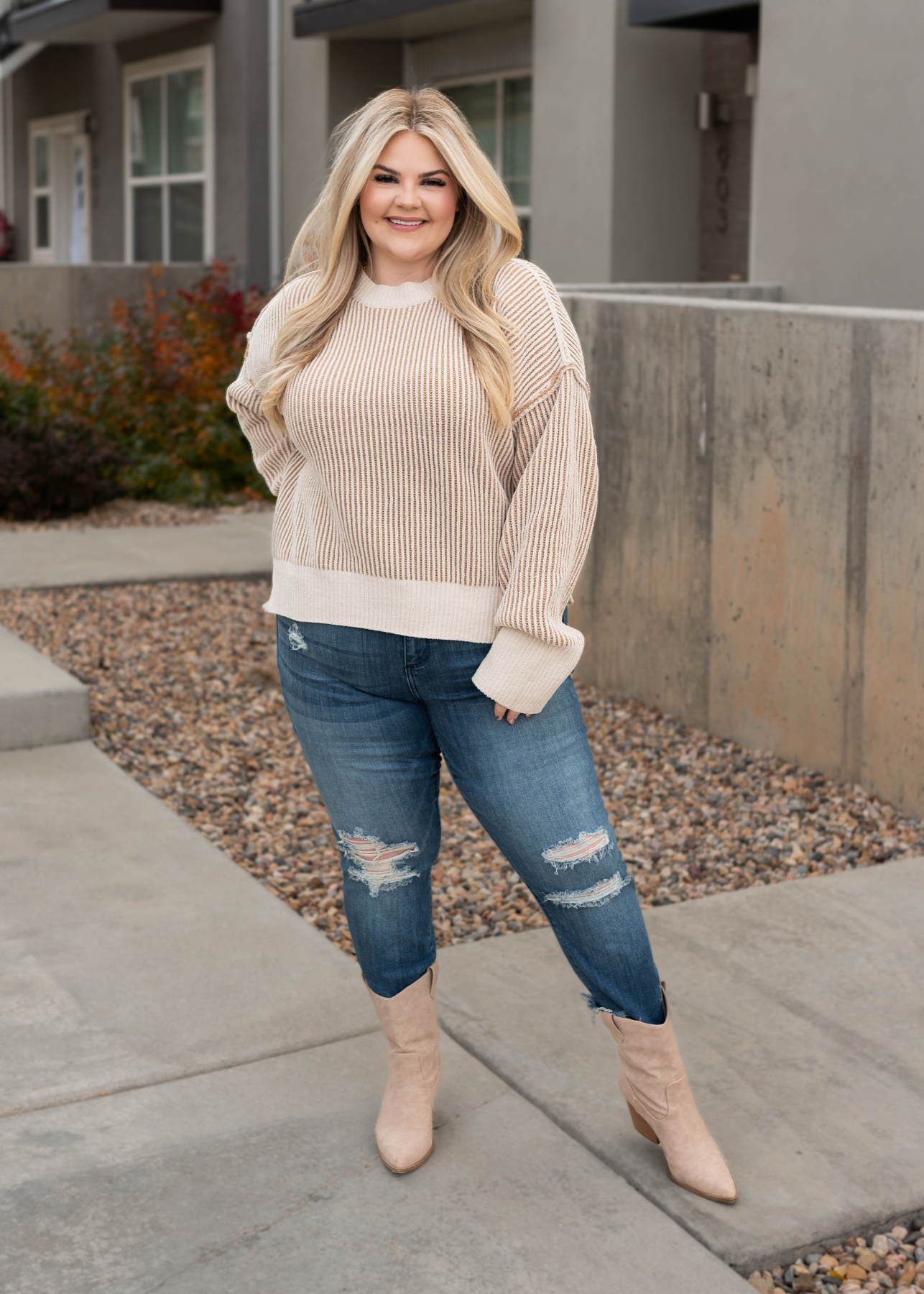 Plus size cream knit sweater