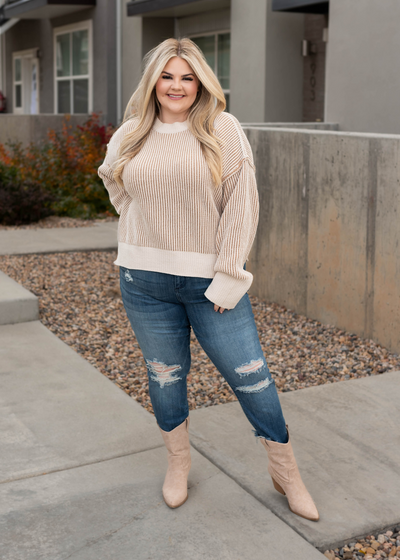 Plus size cream knit sweater
