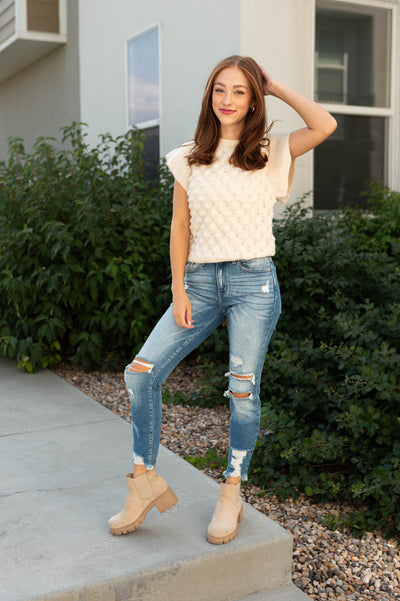 Sweater short sleeve cream top