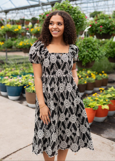 Black embroidered dress