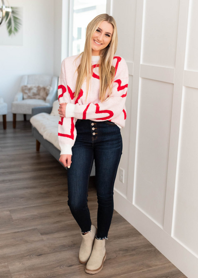Red heart sweater with long sleeves