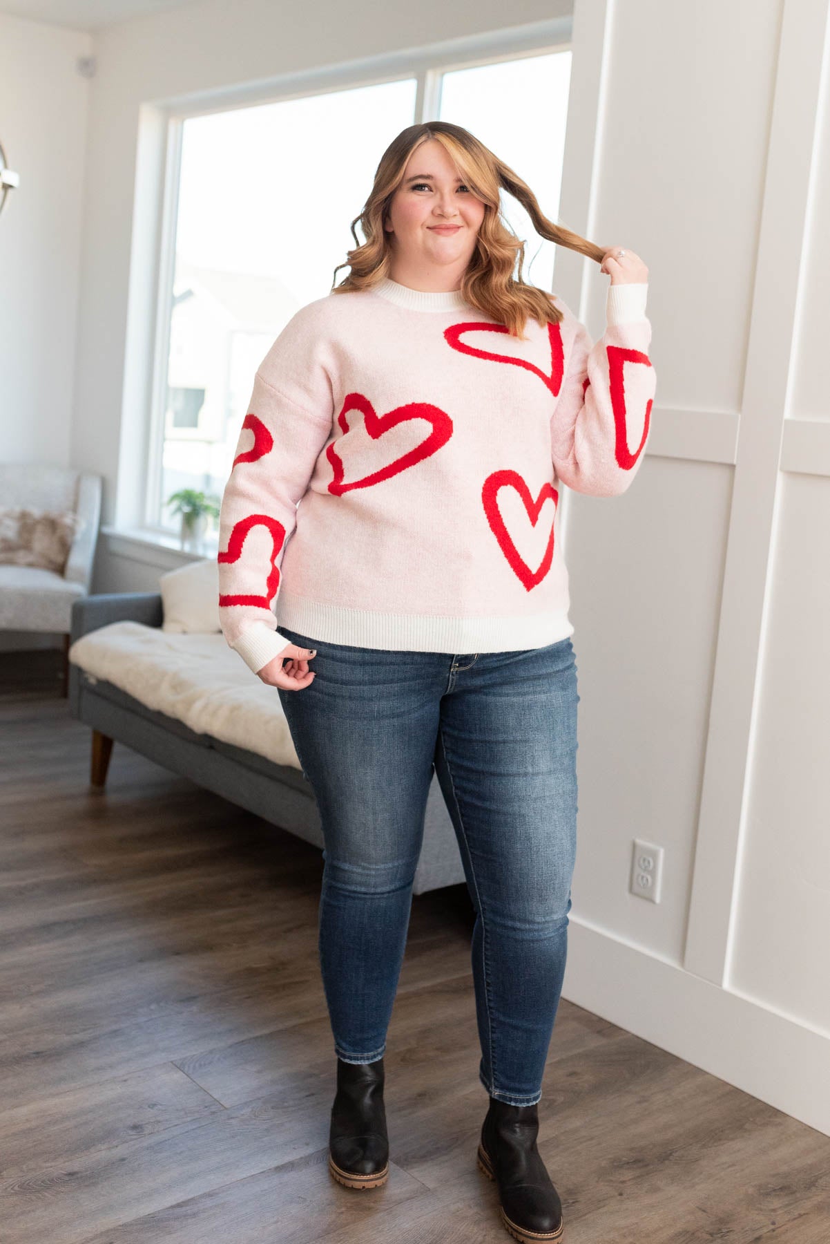 Plus size red heart sweater with long sleeves