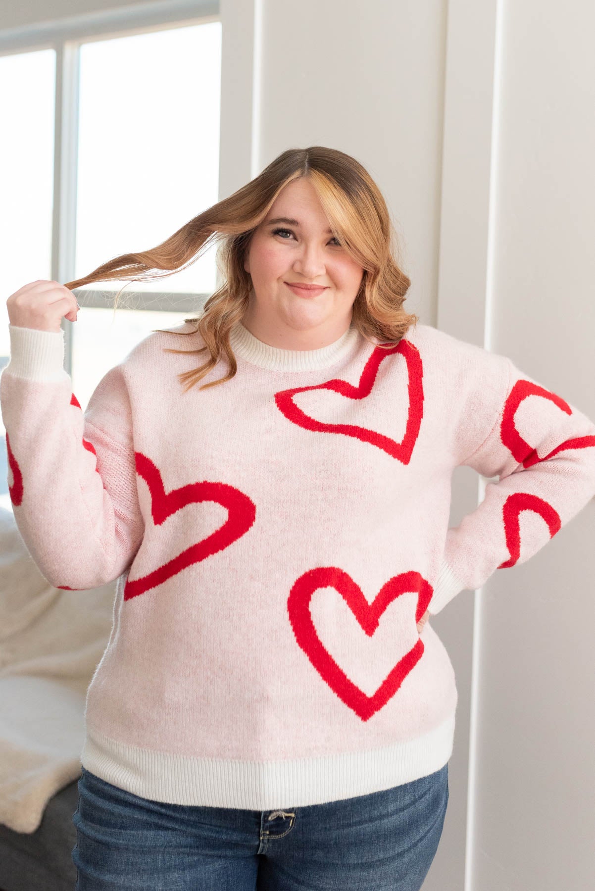 Long sleeve plus size red heart sweater