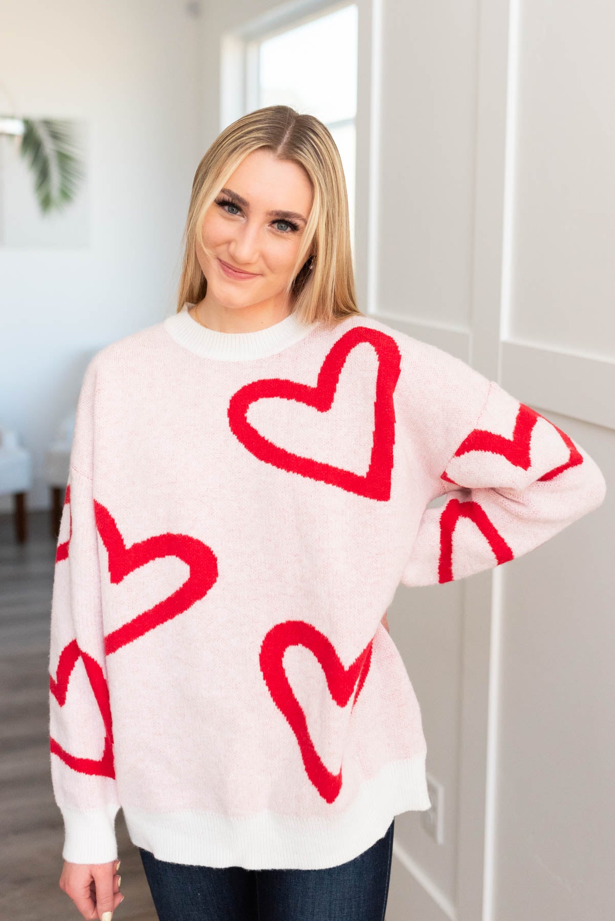 Red heart sweater with large hearts