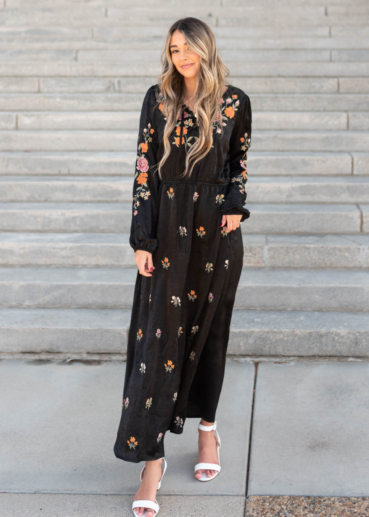 Long sleeve black floral dress