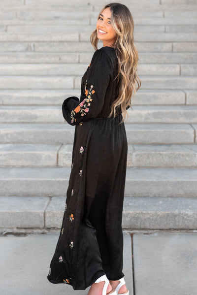 Side view of the black floral dress