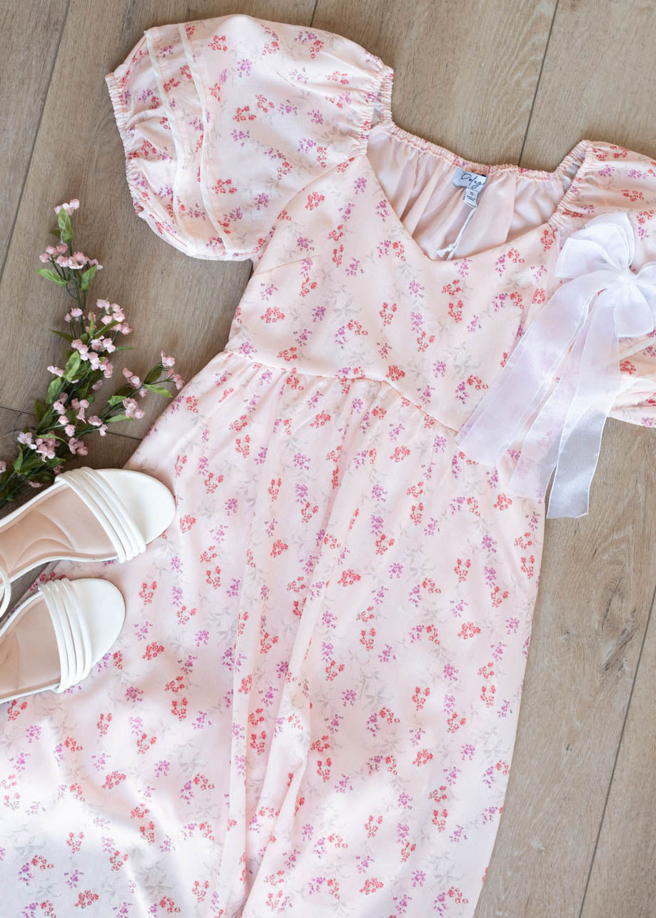 Flat layout of the blush floral dress