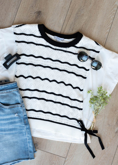 Flate layout of the stirped crochet top