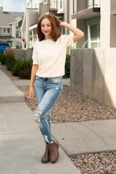 Short sleeve ivory sweater