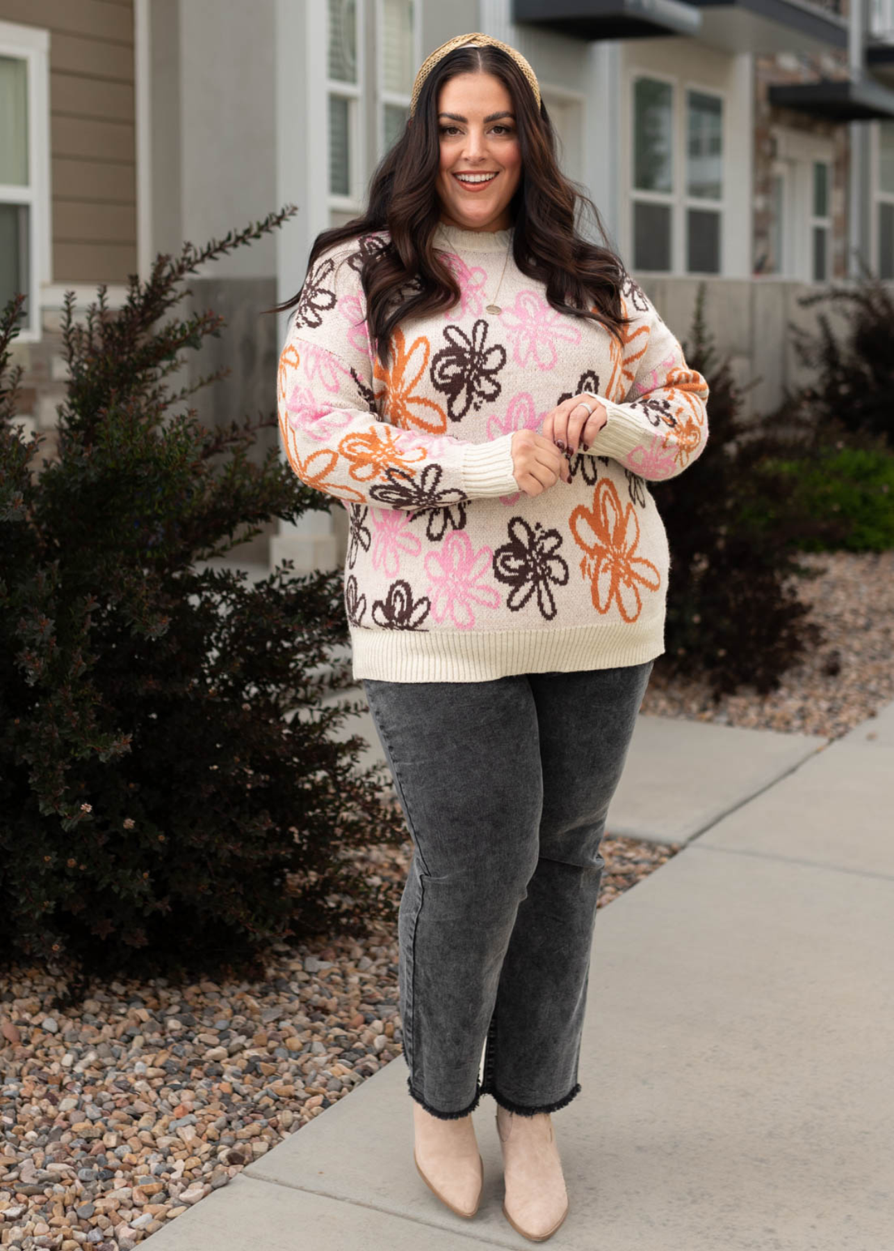 Long sleeve floral sweater