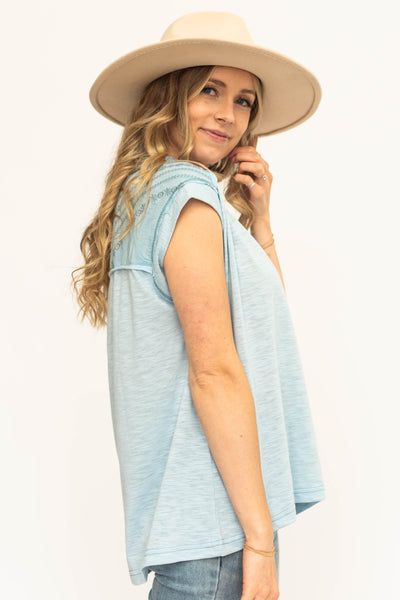 Cap sleeve powder blue top