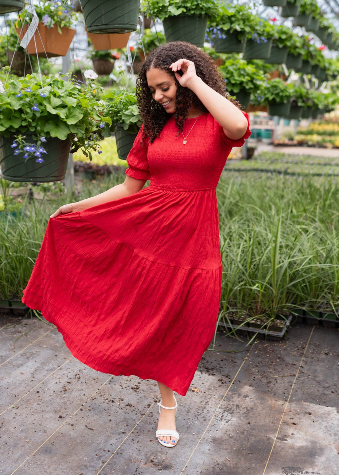 Joceline Red Smocked Dress