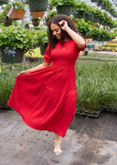 Joceline Red Smocked Dress