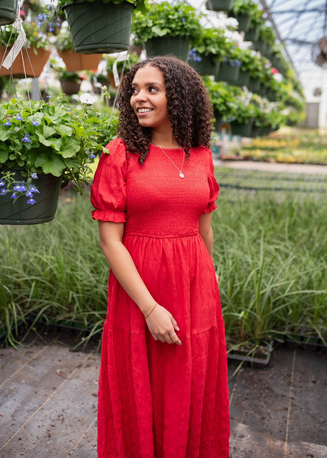 Joceline Red Smocked Dress