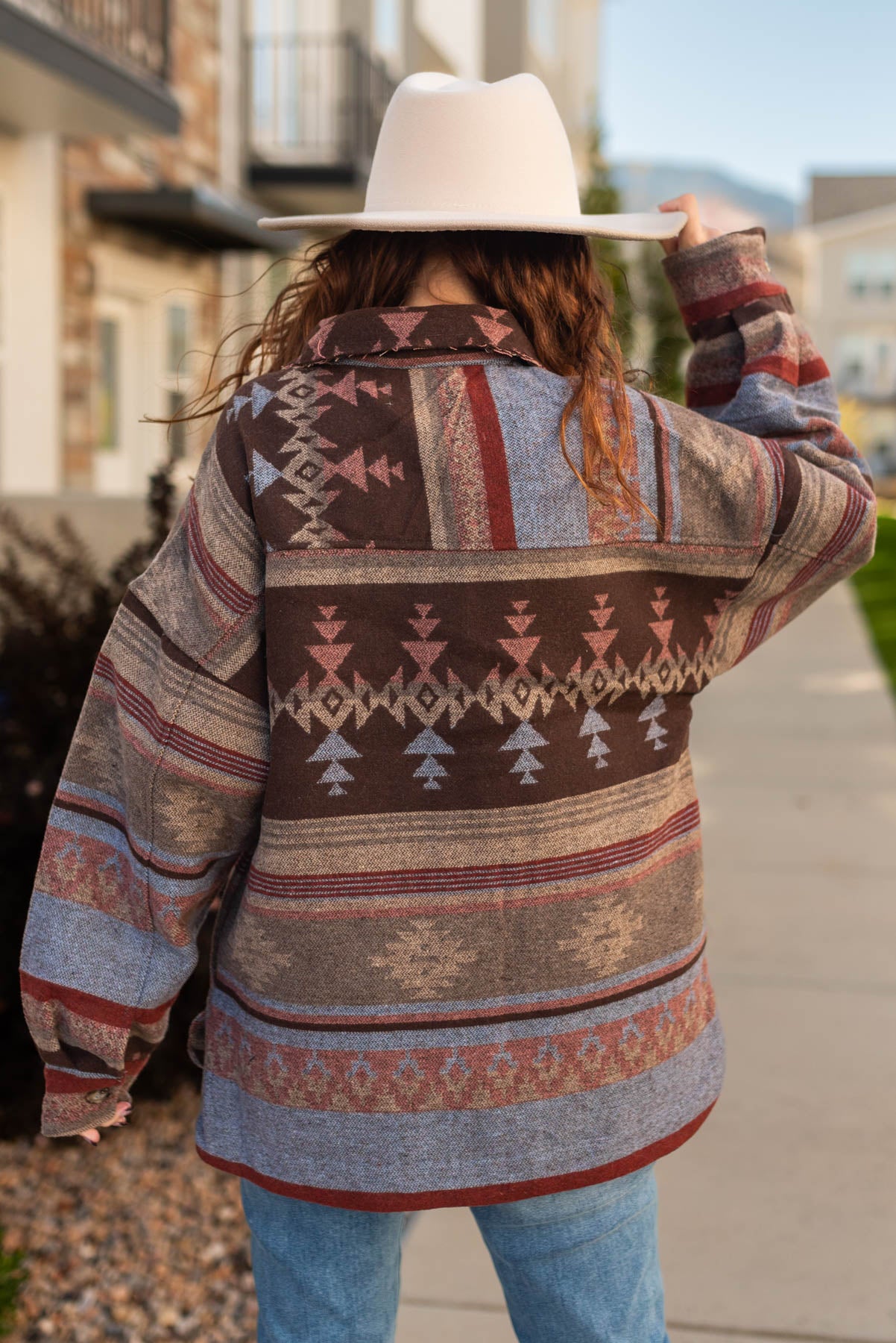 Back view of a Aztec shacket