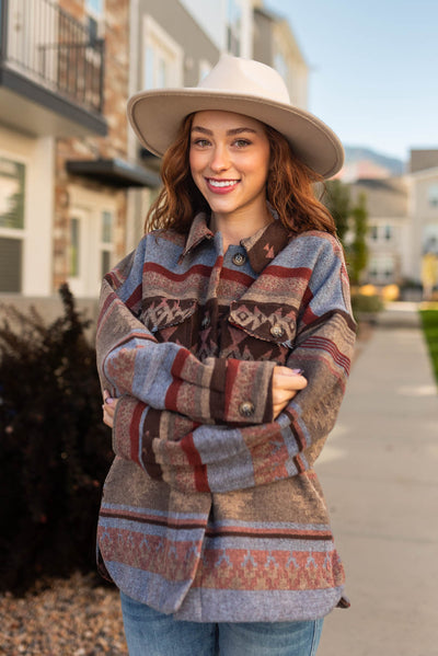 Button up Aztec shacket with a drop sleeves