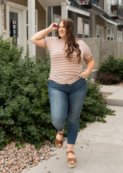 Short sleeve plus size beige top