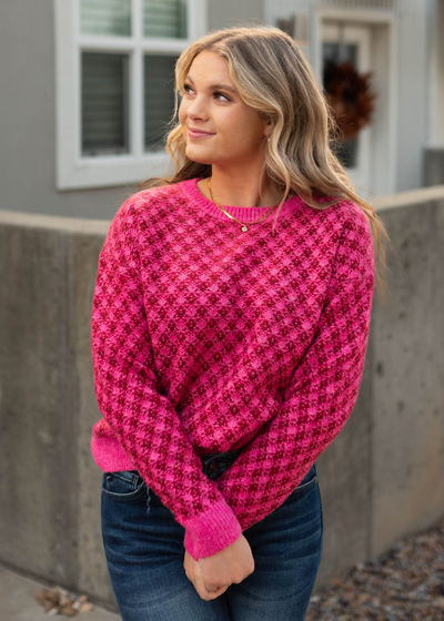 Hot pink, pink pattern sweater