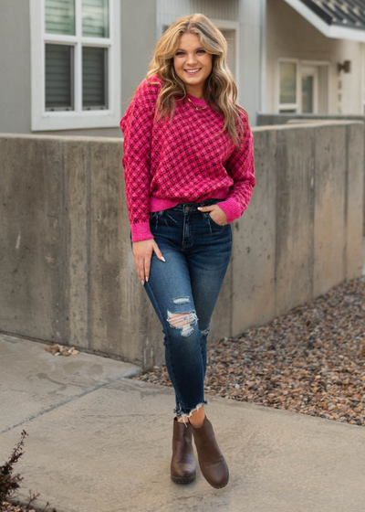 Long sleeve pink pattern sweater