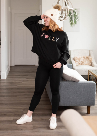 Long sleeve jolly rhinestone crewneck