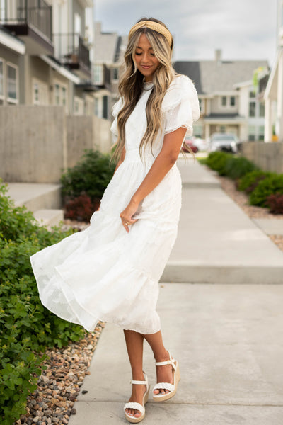 Short sleeve white floral dress