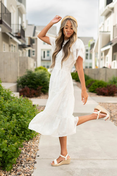 White floral dress with elastic waist