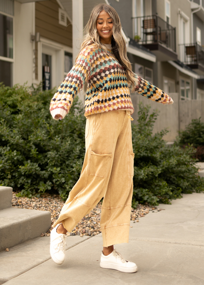 Multi sweater with camel pants that are sold separately