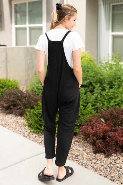 Back view of a black jumpsuit