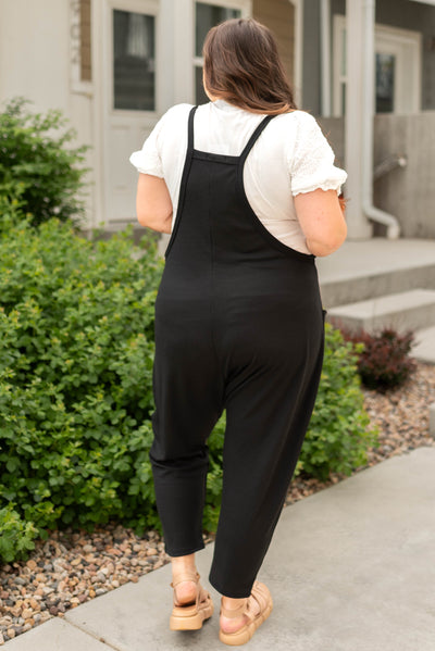 Back view of a plus size jumpsuit