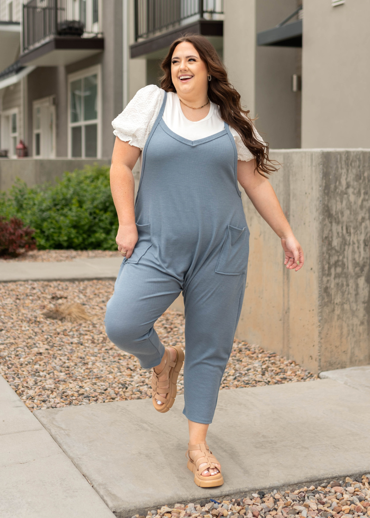 Plus size chambray jumpsuit