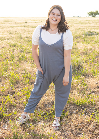 Plus size chambray jumpsuit